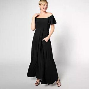 Attitudes by Renee Como Jersey Flutter Sleeve Maxi Dress-Black-Large A637009 NWT